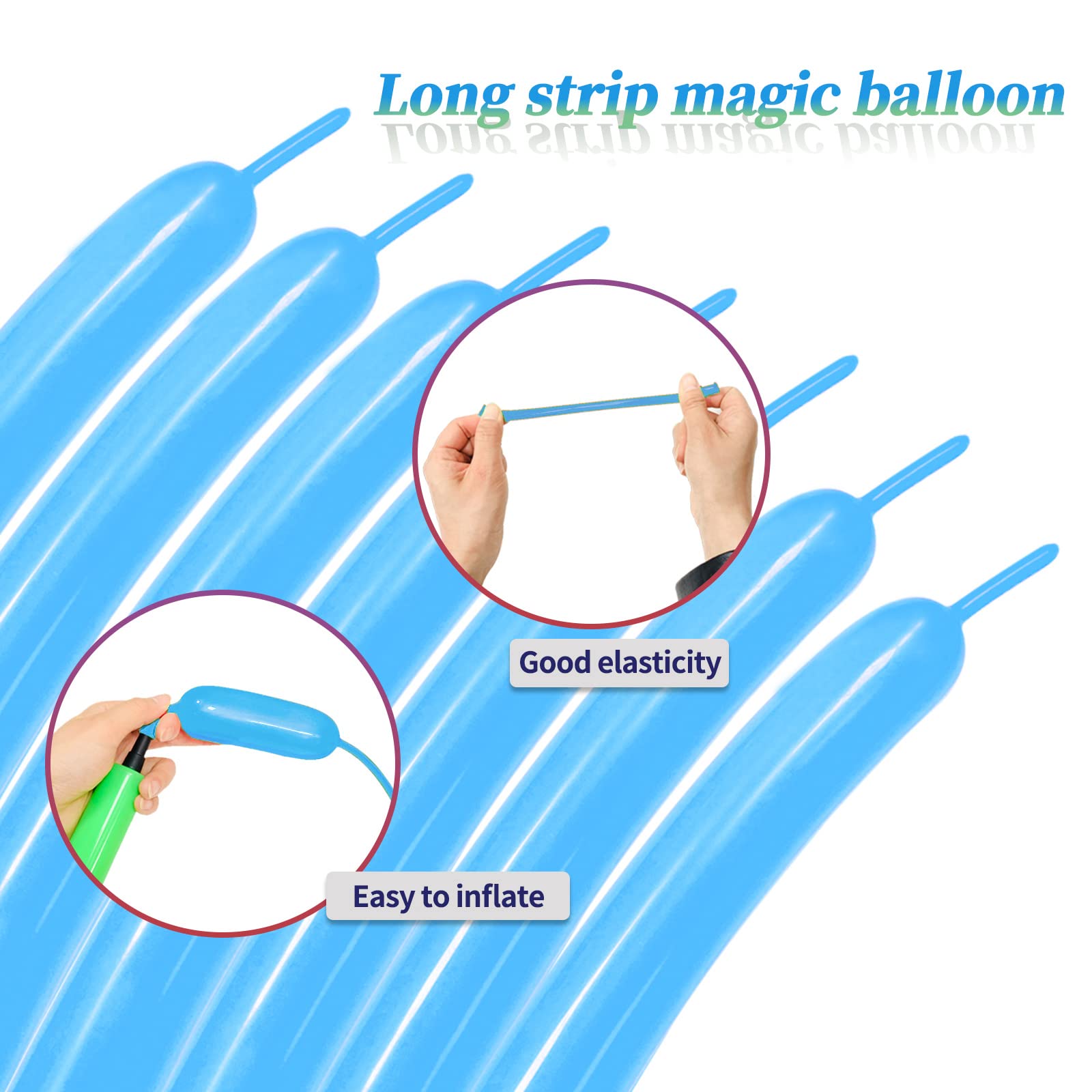 Blue Magic Modelling Balloons - 260 Pack Shiny Thick Latex for Balloon Animals, Baby Boy's Birthday or Shower