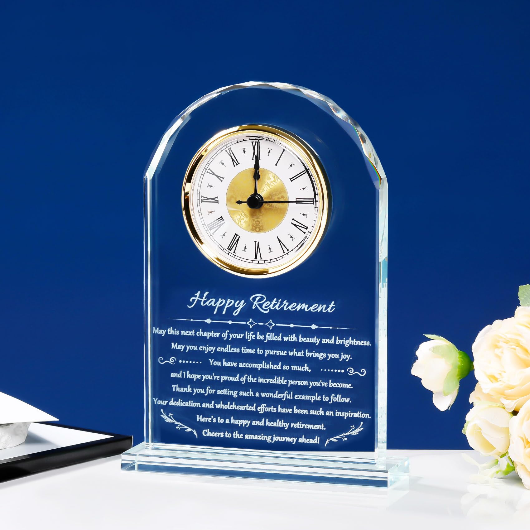 YWHL Retirement Clock Gifts for Women & Men, Best Happy Retirement Glass Plaque for Coworkers Boss, Going Away Retired Gifts for Friends, Farewell Goodbye Presents Ideas