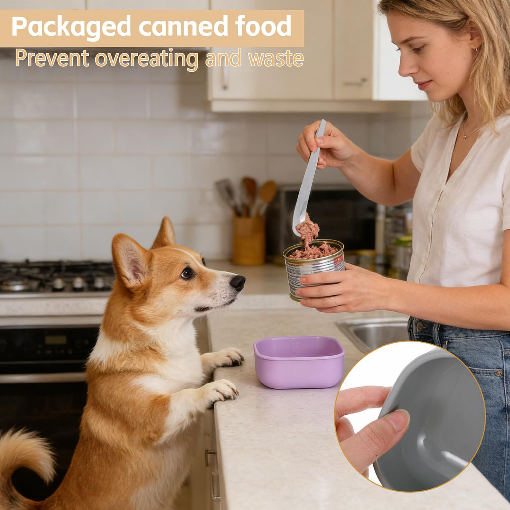 Wenceda 6 Packs Silicone Airtight Pets Food Storage Containers with Lids 12.85ozs Dog Cats Food Storage with 2pcs Steel Scoop Leakproof Meal Prep Kit for Canned Pet Food Storage