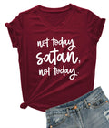 DANVOUY Women Not Today Satan V-Neck Graphic T-Shirt Casual Tops Tees Wine Red Large
