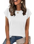 Zeagoo Tee Shirts Womens Casual Cap Sleeve Round Neck Tshirts Business Dressy Spring Fashion Outfits Beach Vacation Clothes White
