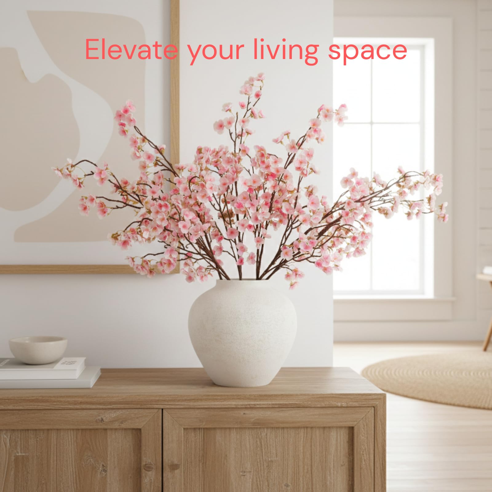 Pink Cherry Blossom Branches – 6 Pcs 33.5" Long Stem Artificial Flowers for Tall Vase, Faux Silk Spring Decorations for Home, Realistic Fake Pink Flowers for Bedroom & Wedding Centerpiece Decor