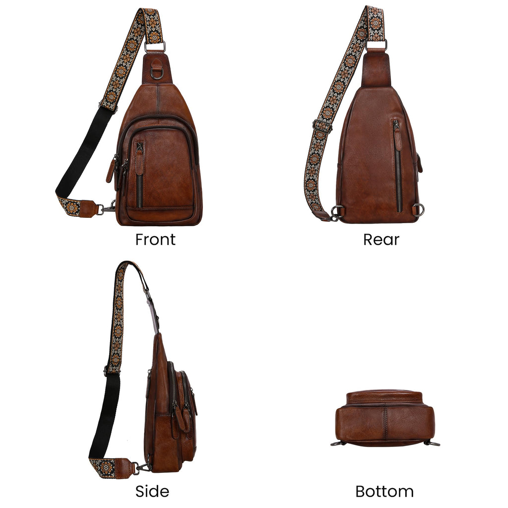 HESHE Leather Sling Bag for Women Crossbody Bags Fanny Packs Chest Bags(CE)