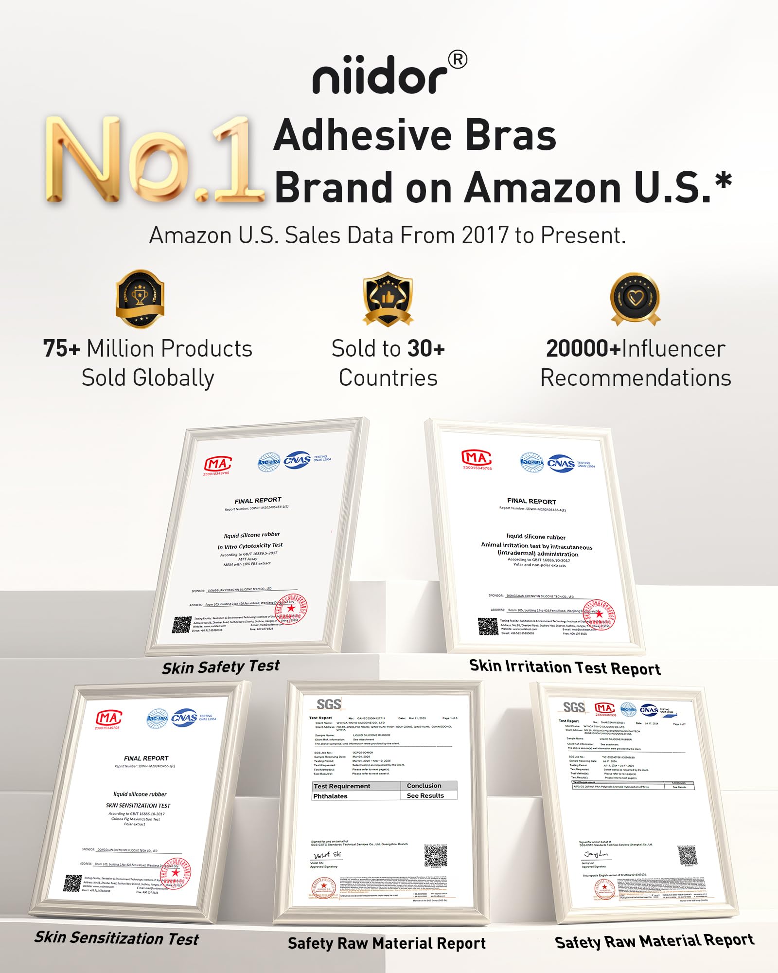 Niidor Women's Silicone Adhesive Bra, Invisible Sticky Bra, Strapless Backless Reusable Bra for Wedding Dress Off-White