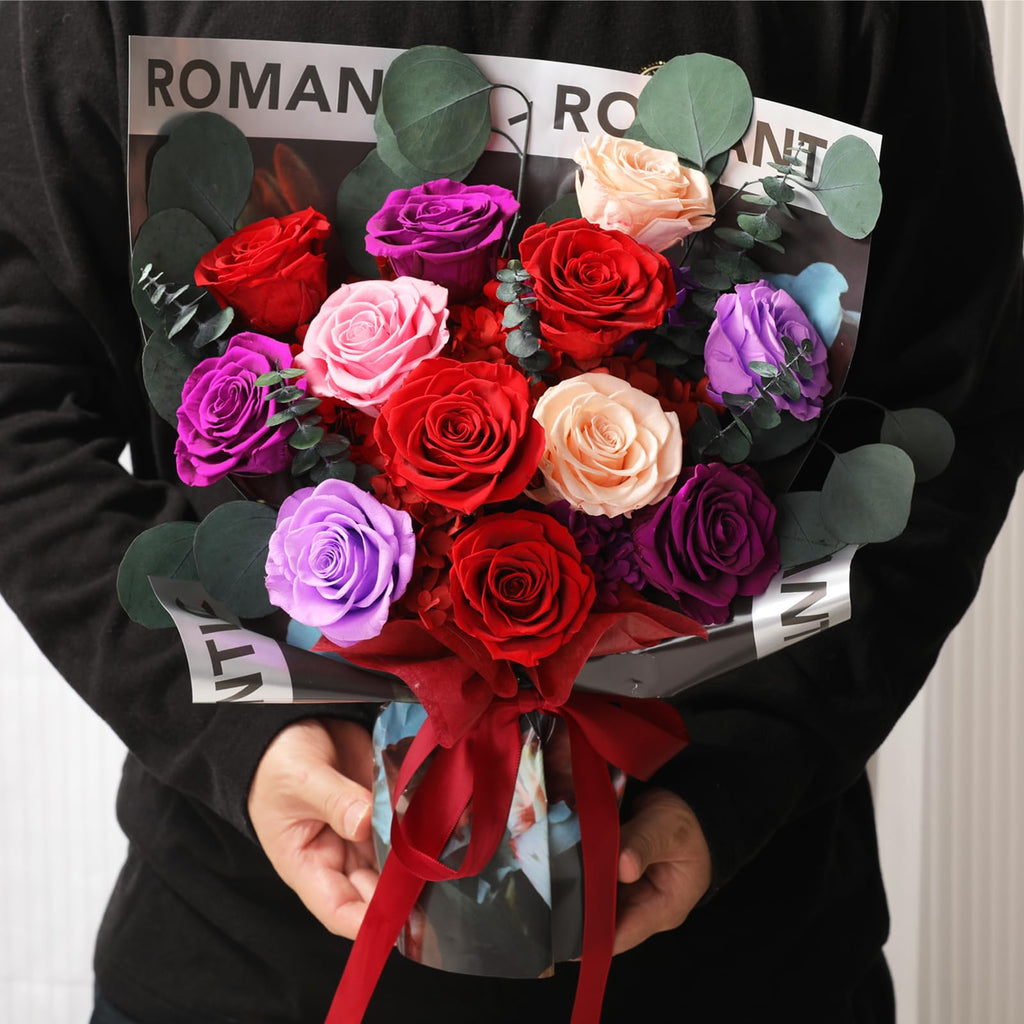 Lovenfold Flowers for Delivery Birthday Flowers Gift for Her,Preserved Flowers Bouquet 12 Roses Mixed Bouquet,Rose Gifts for Women Mom Grandma(Mixed 12 Red Roses)