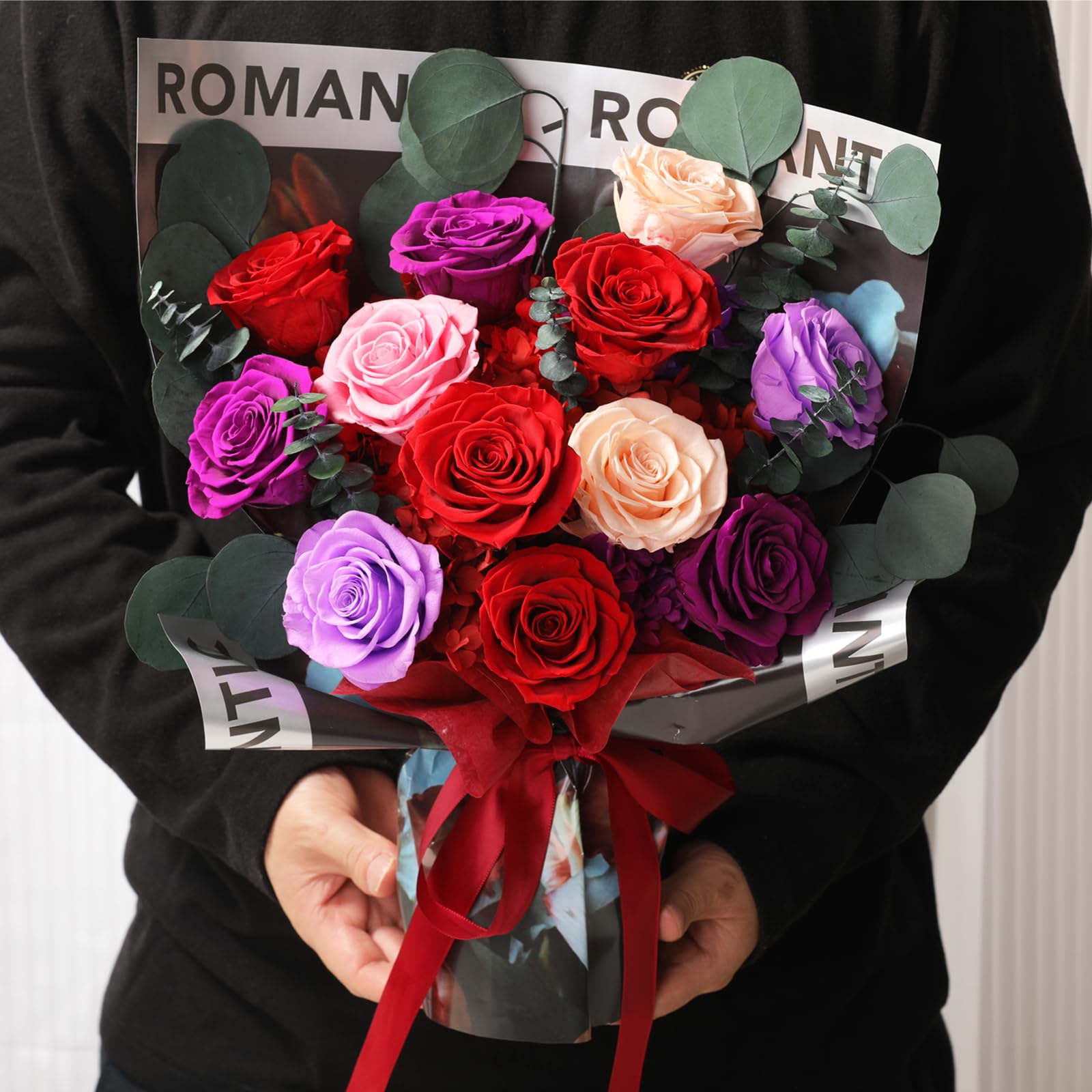 Lovenfold Flowers for Delivery Birthday Flowers Gift for Her,Preserved Flowers Bouquet 12 Roses Mixed Bouquet,Rose Gifts for Women Mom Grandma(Mixed 12 Red Roses)