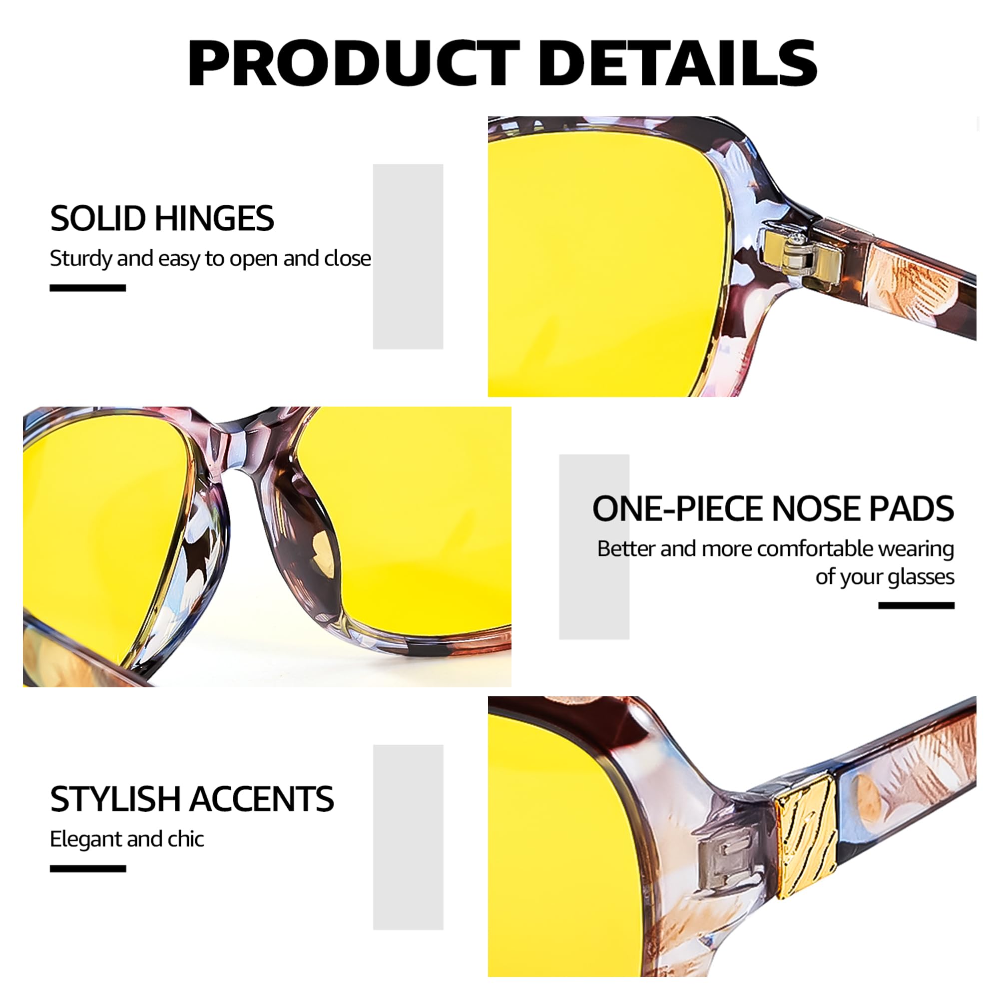 SIPHEW Night-Vision Glasses for Driving Women, Polarized Night-Driving Glasses- Anti-glare Yellow Lens for Nighttime (night-vision glasses, floral)