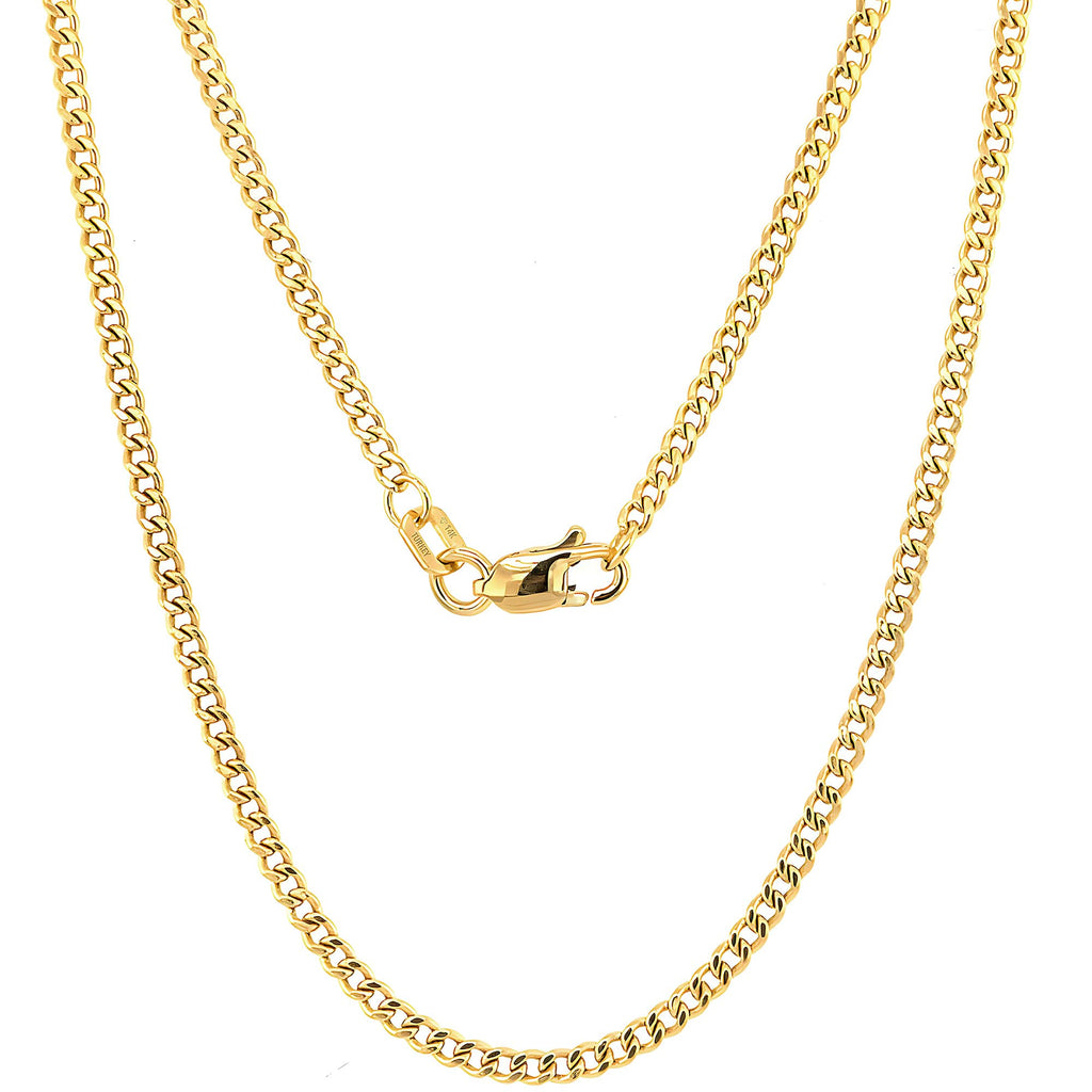 JEWELHEART 14K Gold Miami Cuban Link Chain Men - 1.85mm Diamond Cut Cuban Curb Chain - Dainty Yellow Real Gold Necklaces For Women with Lobster Clasp 16"