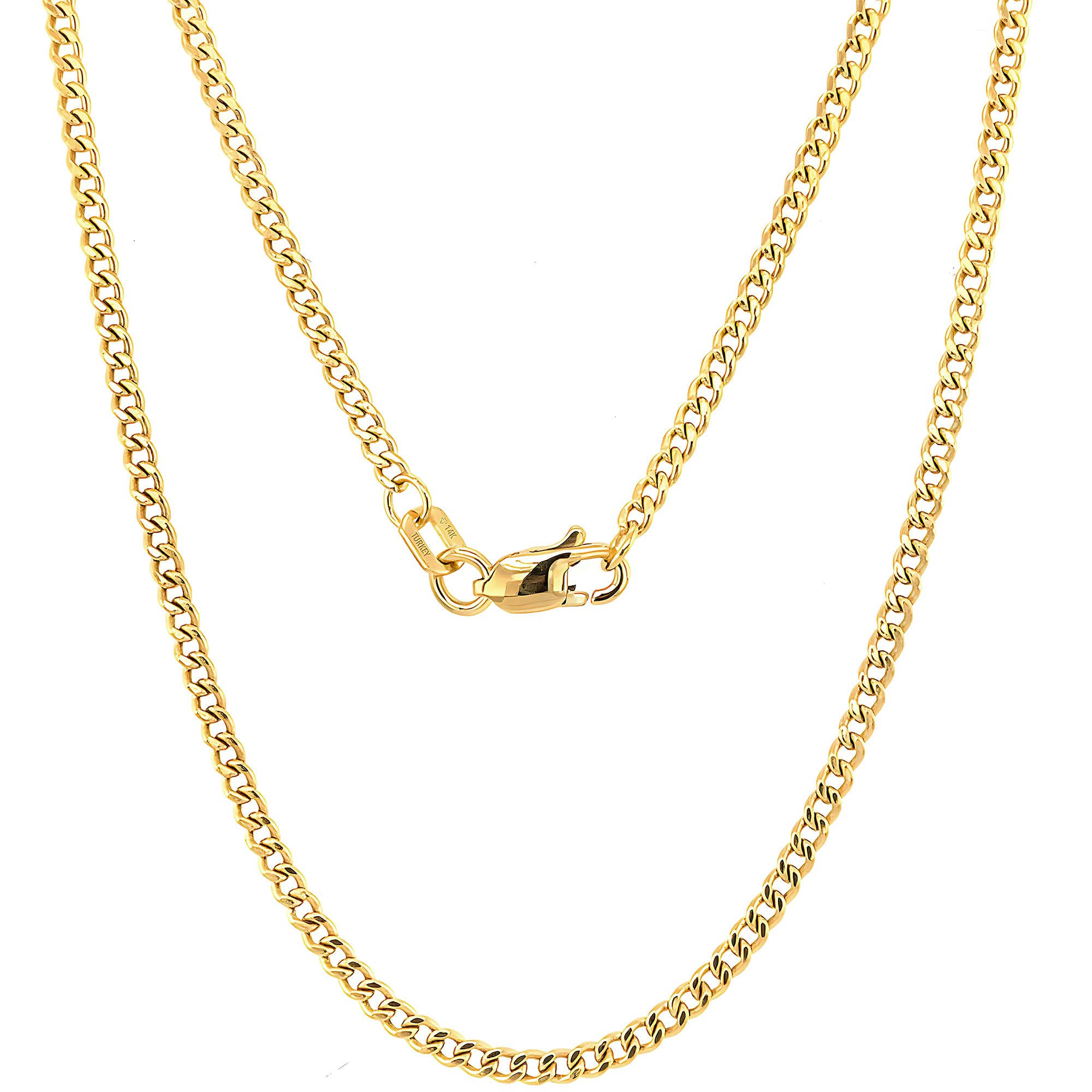 JEWELHEART 14K Gold Miami Cuban Link Chain Men - 1.85mm Diamond Cut Cuban Curb Chain - Dainty Yellow Real Gold Necklaces For Women with Lobster Clasp 16"