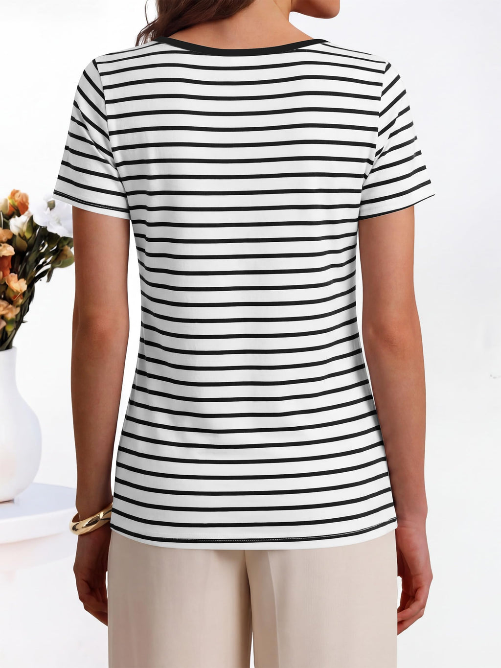 ANRABESS Womens Boat Neck Tops Short Sleeve T-Shirts Causal Fashion Tee Shirts 2026 Summer Spring Clothes Black White Stripe Medium