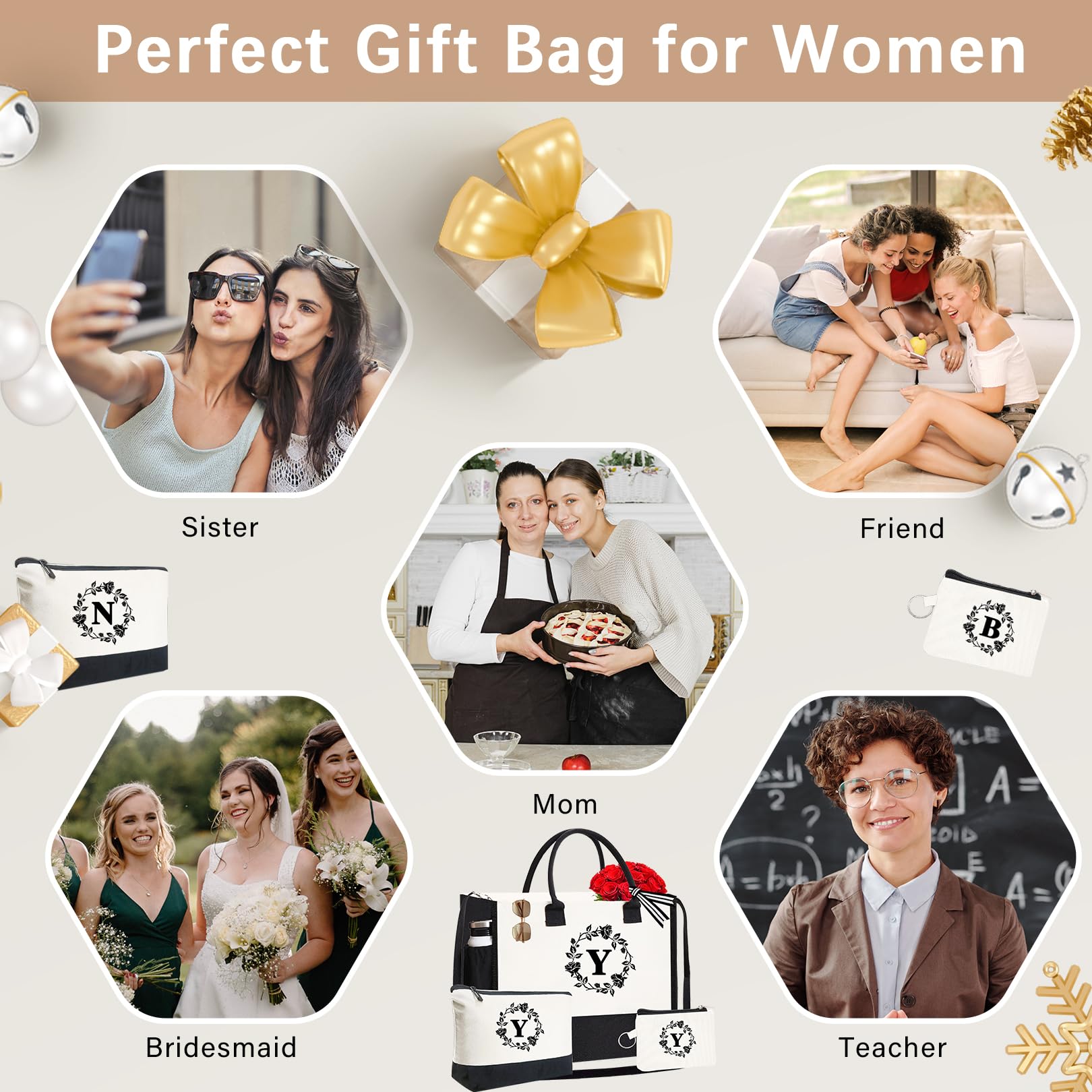 Adoryoung Monogram Personalized Initial Canvas Tote Bags for Women, Double-sided Embroidery Tote Beach Bags Gifts for Women (Y)