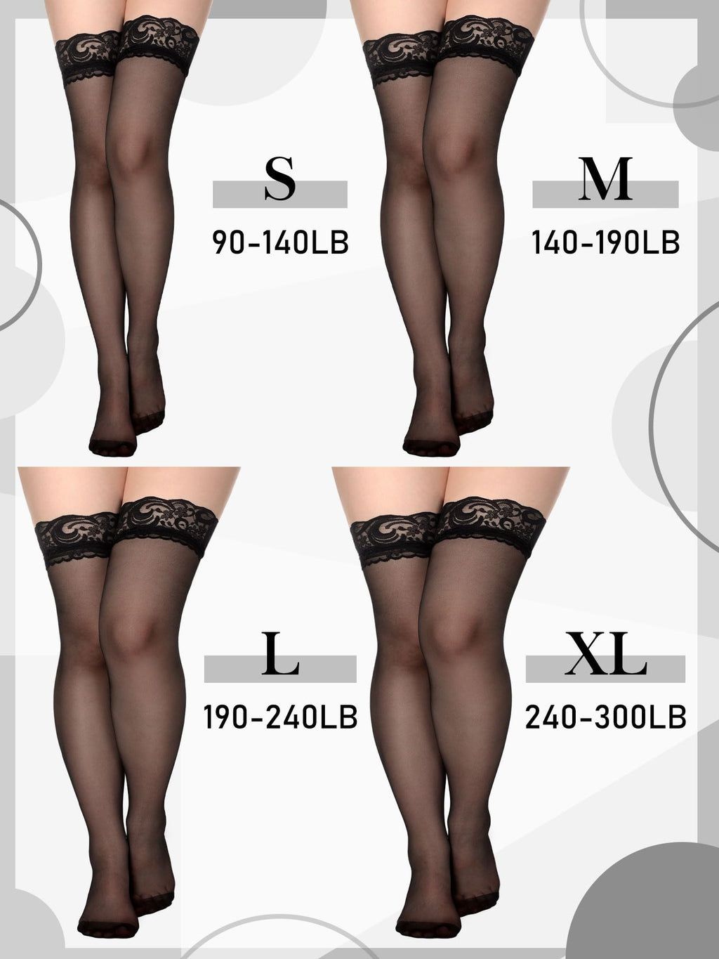 Boao Women Thigh High Stockings Anti-skid Silicone Lace Stockings Silk Stocking Tights for Women and Girls Supplies(S,Black,3)