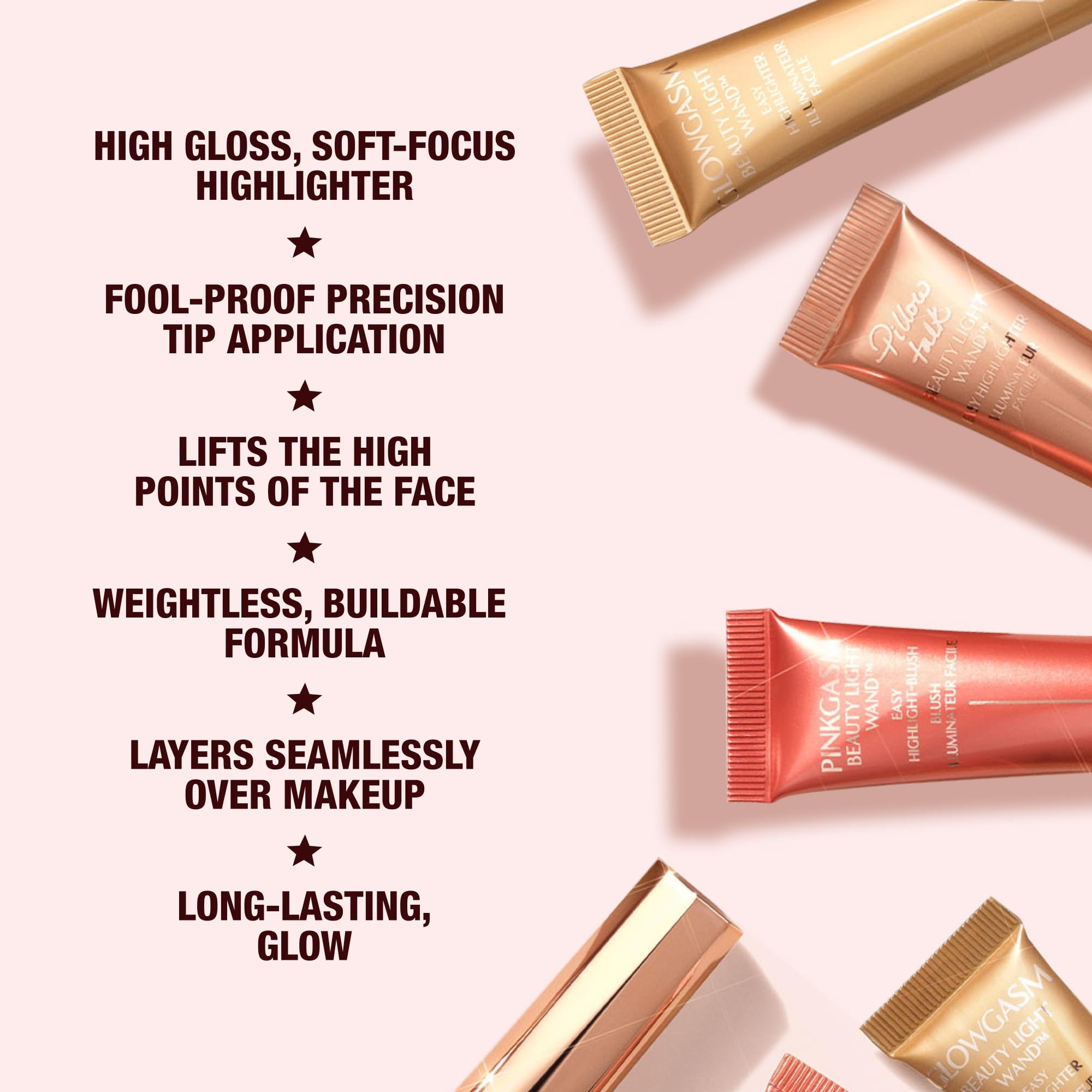 Charlotte Tilbury Beauty Light Wand Liquid Highlighter Makeup - Soft-Focus Highlighter & Blush for Cheeks - Pearlescent, Weightless Radiant Finish - Pinkgasm Sunset