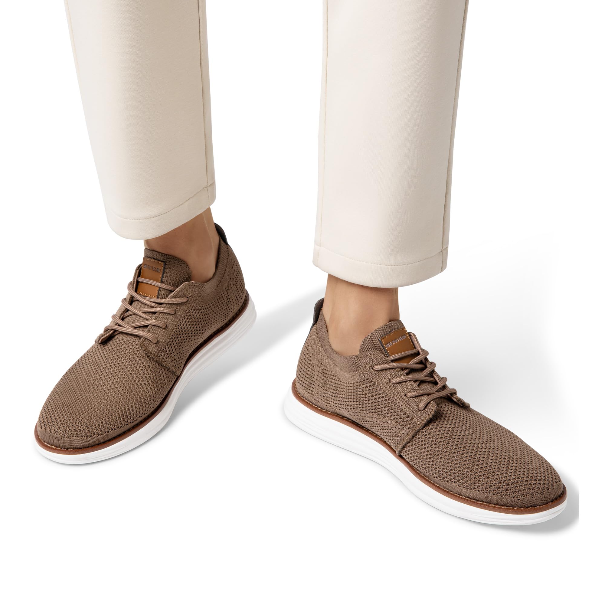 Bruno Marc Men's KnitFlex Breeze Mesh Oxford Sneakers - Breathable Business Casual Shoes Lightweight & Comfortable Walking Shoes for Men, Size 9,Light/Brown,GRAND-01
