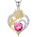 Iefil Sunflower Gifts for Women, Sunflower Necklace, Anniversary Birthday Gifts for Her, You Are My Sunshine Necklaces, October Tourmaline Jewelry, Heart Pendant Birthstone Necklace for Women Wife Mom
