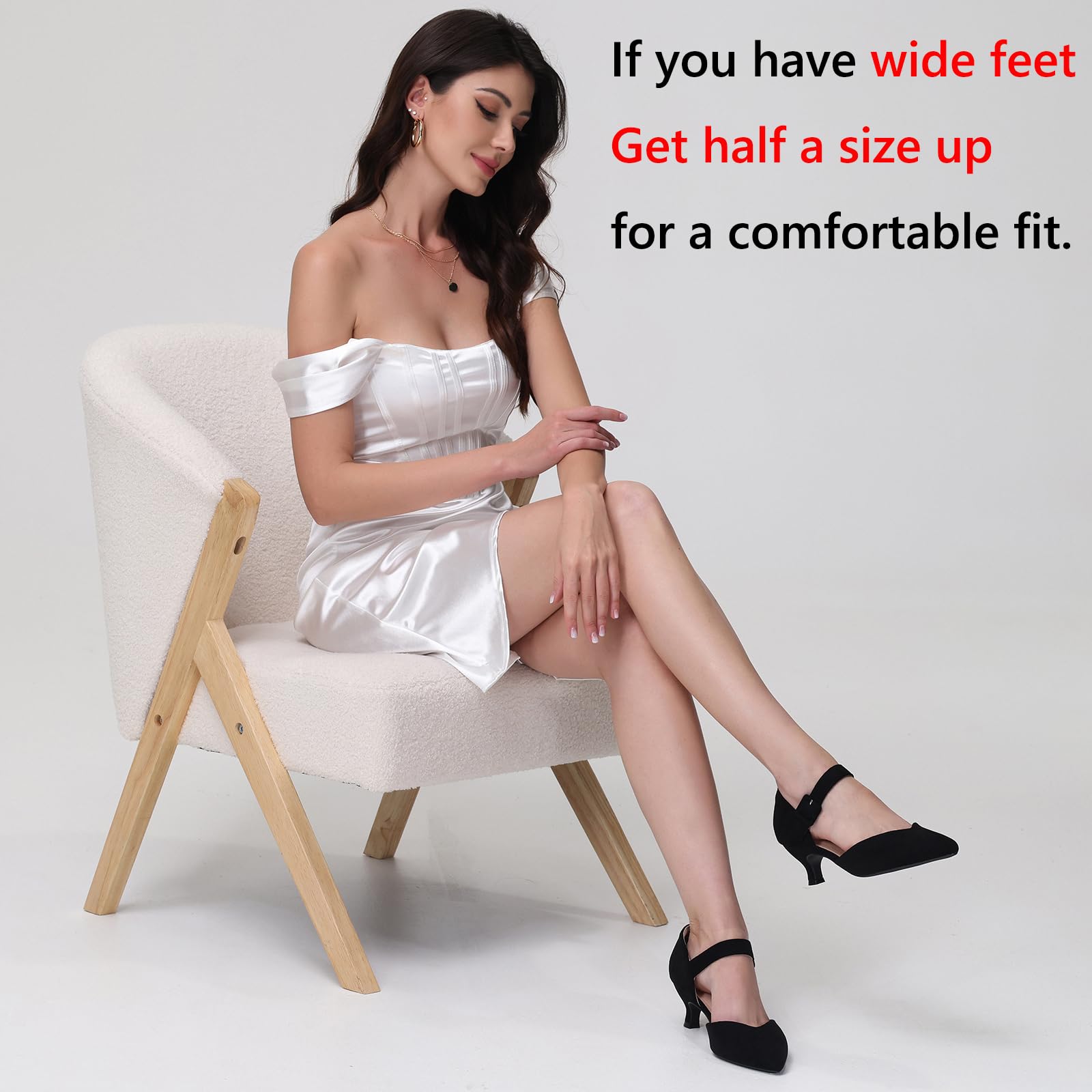 RIBONGZ Black Comfortable Kitten Heels Suede Prom Low Heels for Women Closed Pointed Toe Slip on Ankle Strap Buckle Pumps Church Wedding Bridal Party Dressy Shoes 8
