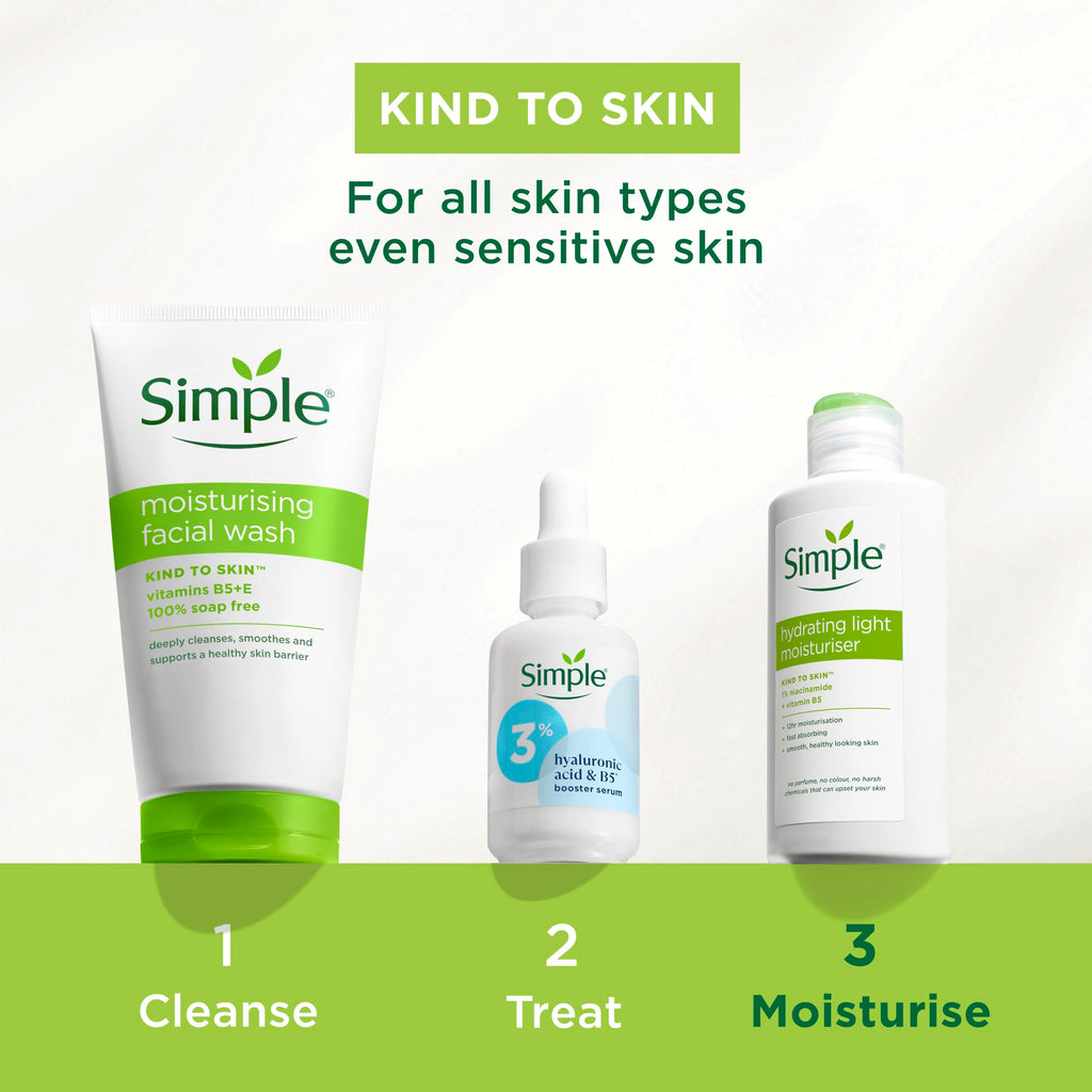 Simple Kind to Skin Hydrating Light Moisturiser Skin Care Product with Pro-Vitamins B5 and E for 12-Hour Moisturisation 125 ml