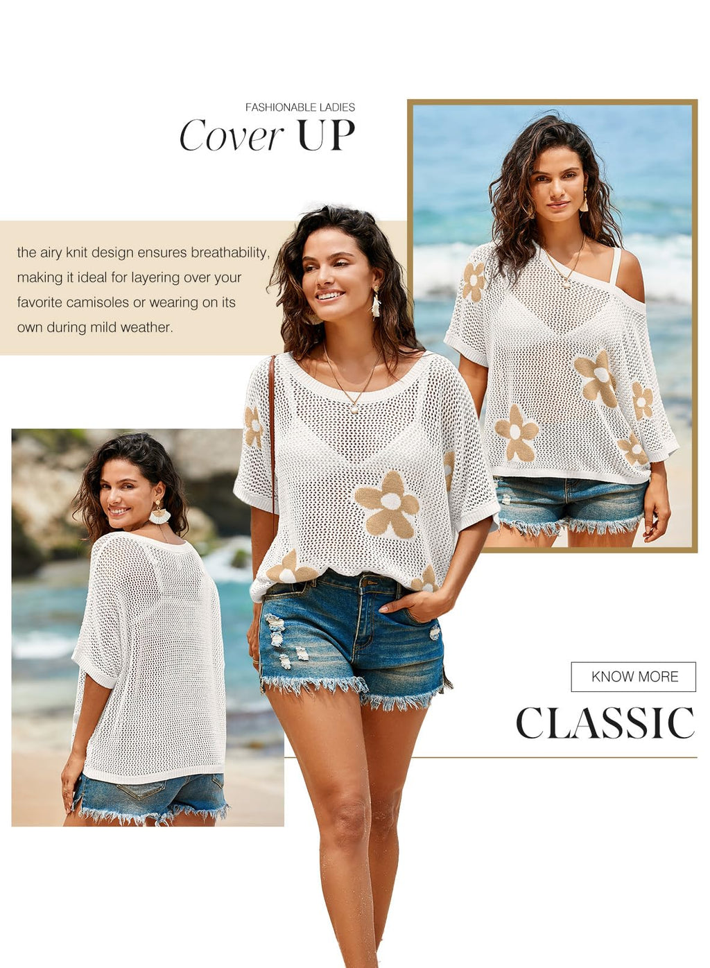Dokotoo Womens 2026 Floral Summer Crochet Hollow Out Cute Tops Sweaters Tops Spring Off Shoulder Pullover Shirt Lightweight Knit Sweater Blouse Bathing for Women,White Large