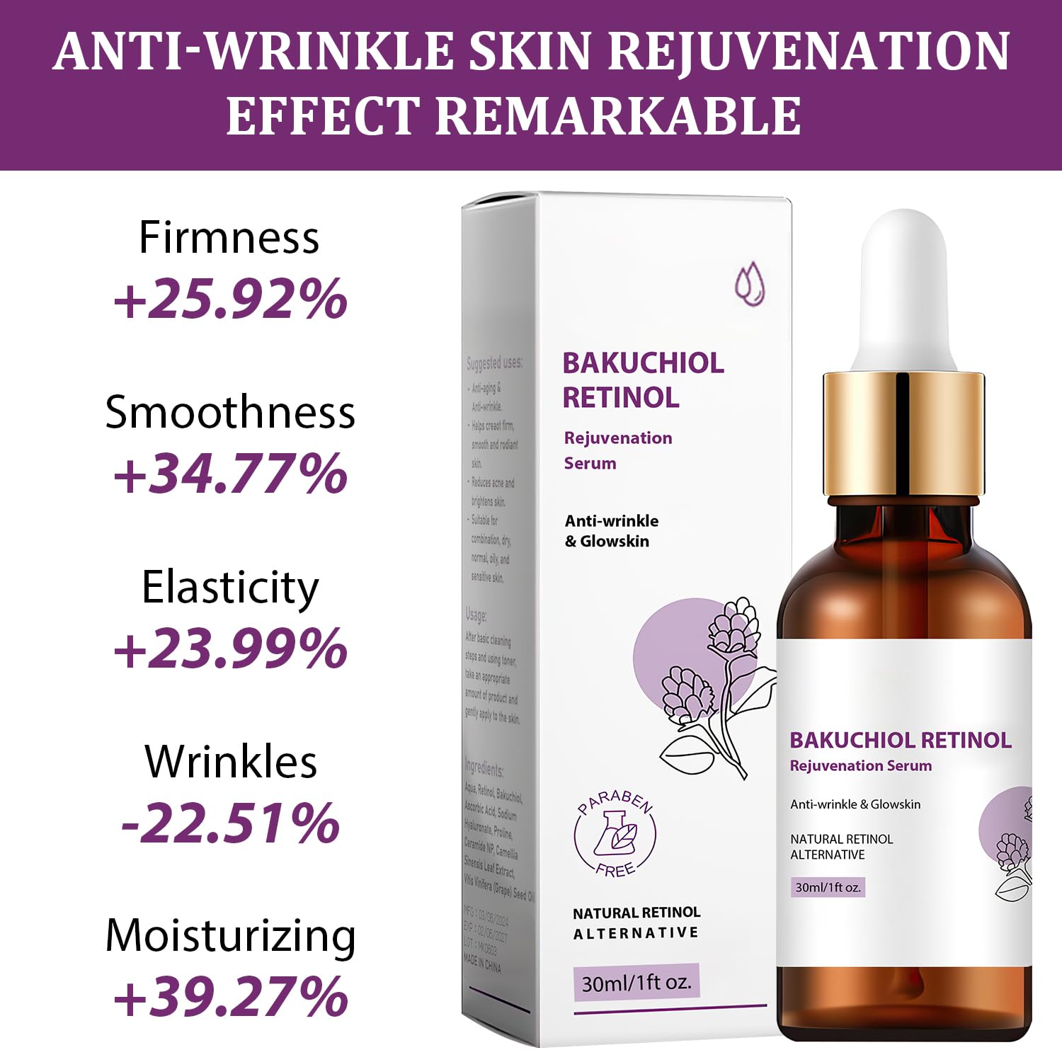 Bakuchiol Retinol Rejuvenation Serum,Venature Bakuchiol Retinol Korean, Retinol Serum for Wrinkles, Best Anti-Aging, Moisturising Skin (2PCS)