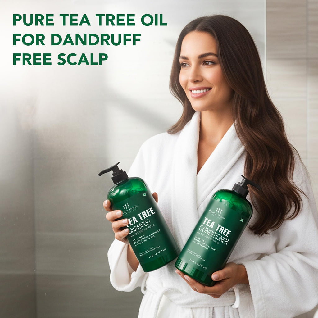 Botanic Hearth Tea Tree Shampoo And Conditioner Set | With 100% Pure Tea Tree Oil, For Itchy And Dry Scalp, Sulfate/Paraben Free | For Men And Women | 16 Fl Oz Each