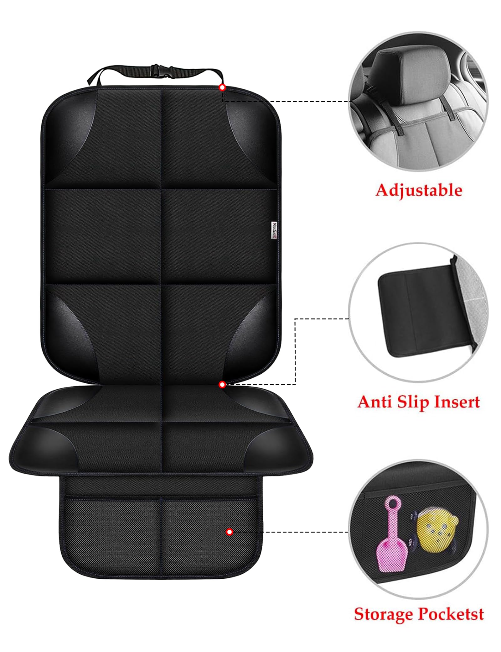 Meolsaek Car Seat Protector for Child Car Seat, Durable 600D Fabric Waterproof Car Seat Cover with Thick Pad Non-Slip Backing，No Imprints (Black 2pcs)