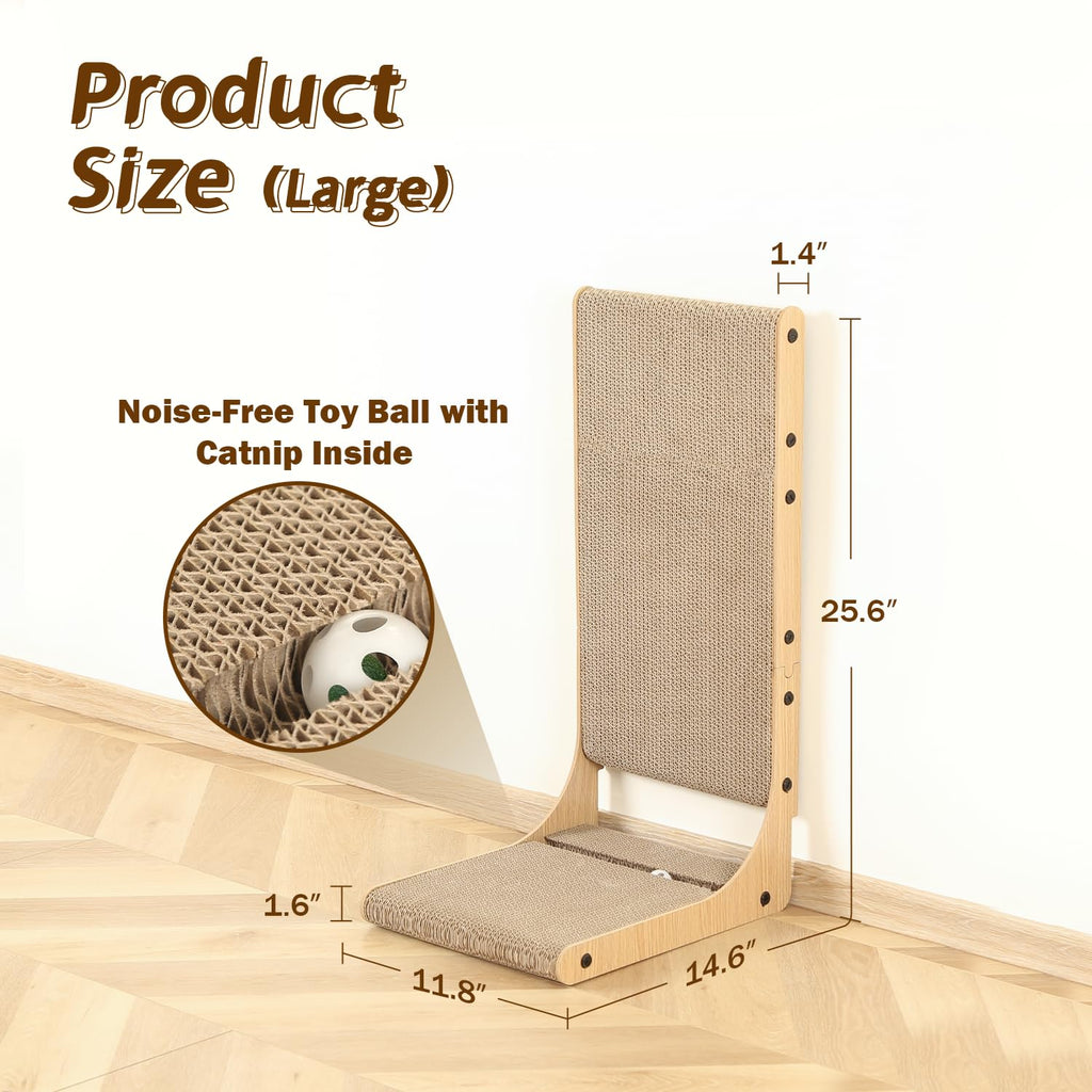 Zakkart 2-Pack Cat Scratching Board, 25.6'' Tall Cardboard L Shape Vertical Cat Scratchers for Indoor Cats, Cat Scratching Post for Wall and Couch, Large