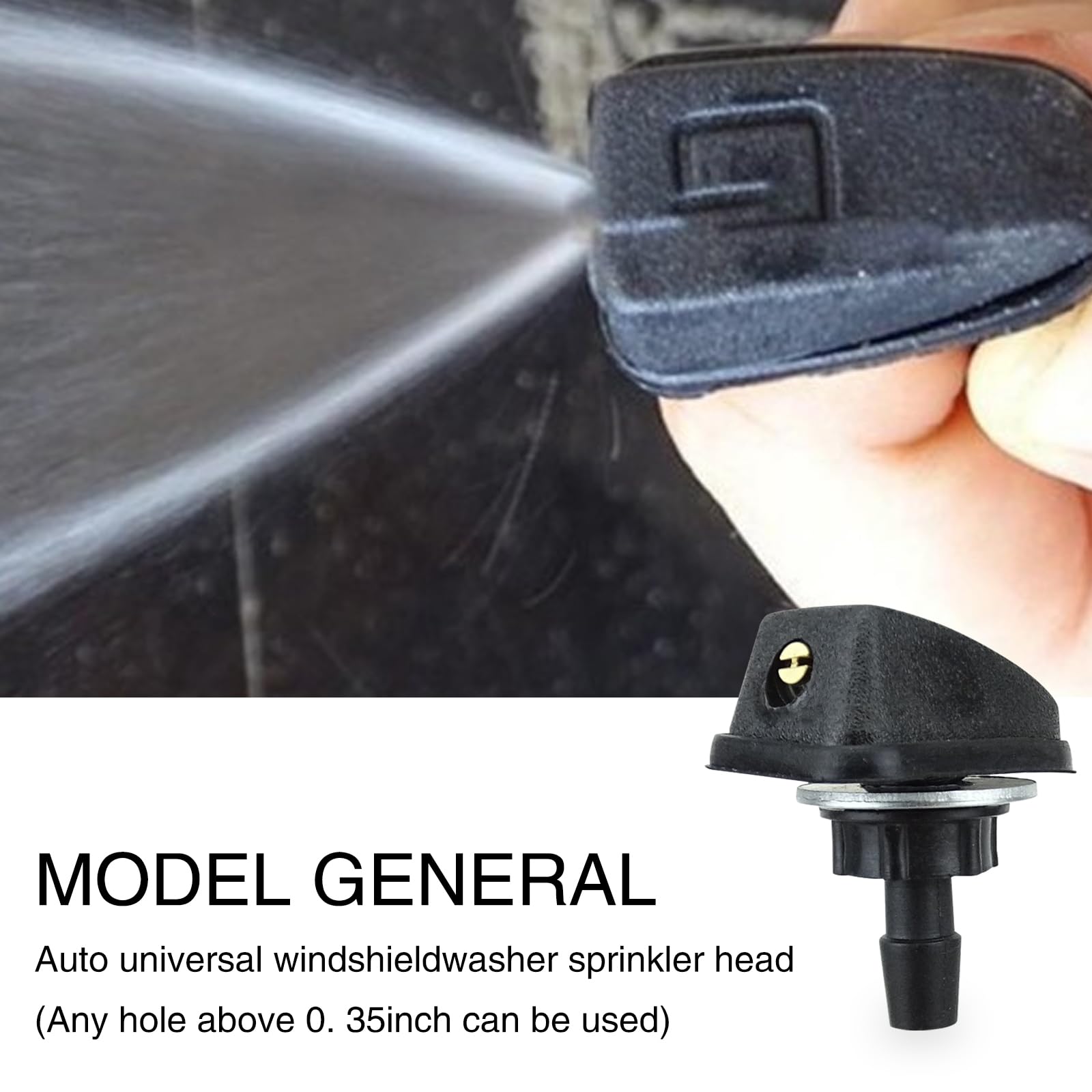 GKmow Pack-2 Car Front Windshield Washer, Automotive Wiper Nozzles, 0.31" Sprayer Head Replacement Parts, Single Hole Adjustable Fan-shaped Kit, Universal for Most Cars, Trucks (Black)
