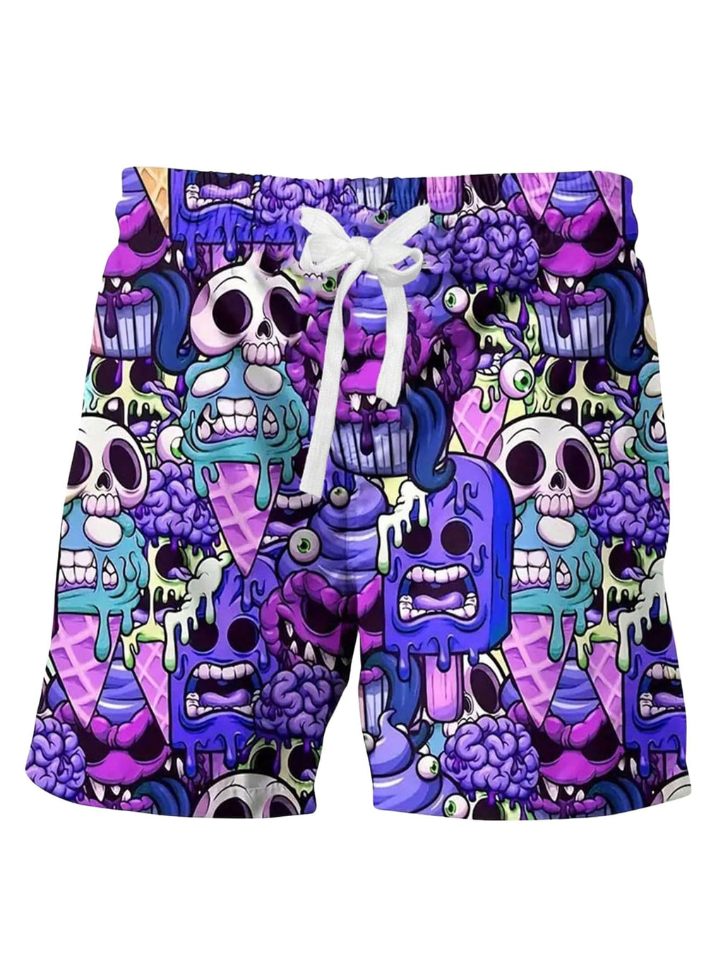 WDIRARA Men's Cartoon Skull Print Swim Trunks Drawstring Elastic Waist Beach Shorts Violet Purple Large