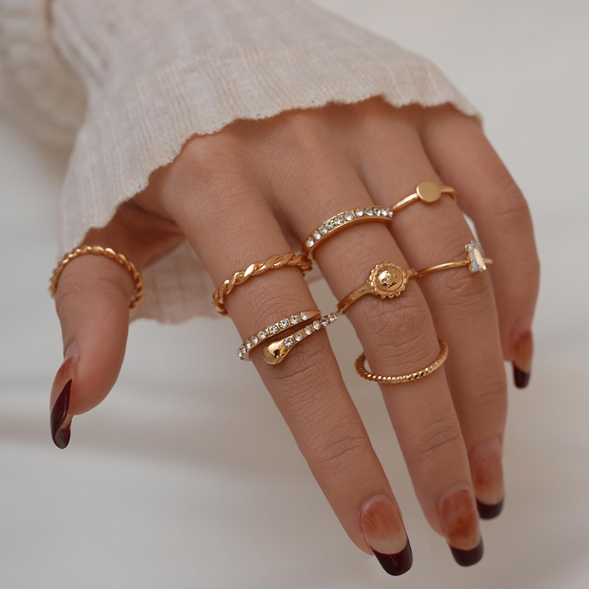 YEEZII 68 Pcs Gold Knuckle Rings Set for Women, Stackable Rings Boho Joint Finger Midi Ring Hollow Carved Crystal Stacking Rings Pack