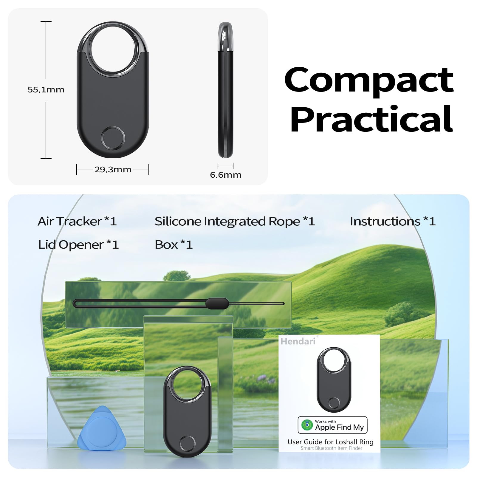 Hendari Air Tracker Tags 2 Pack, White and Black - Bluetooth 5.3 Tracker and Item Finder Work with Apple Find My (iOS/iPadOS/MacOS Only), Locate Keys/Luggage/Backpack and More, Replaceable Battery