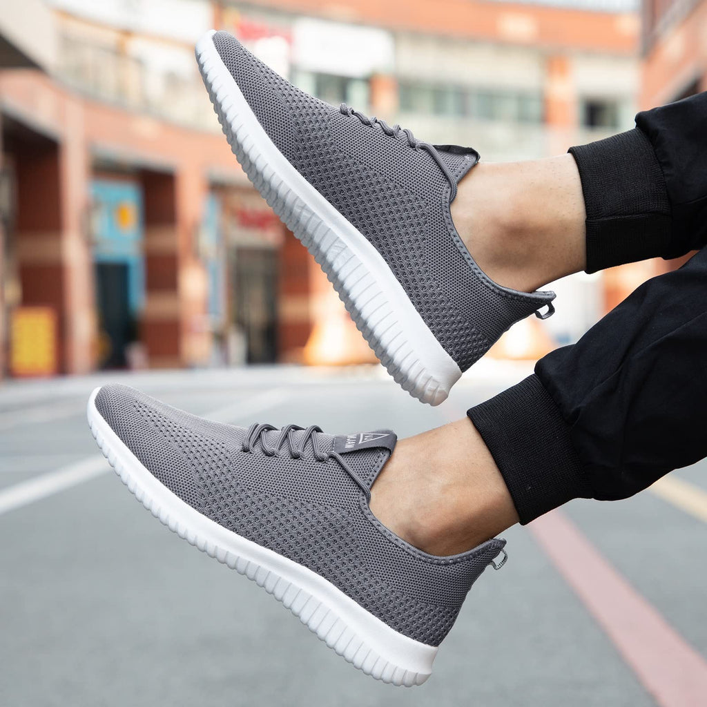 VAMJAM Men's Running Shoes Ultra Lightweight Breathable Walking Shoes Non Slip Athletic Fashion Sneakers Mesh Workout Casual Sports Shoes Grey Size 12
