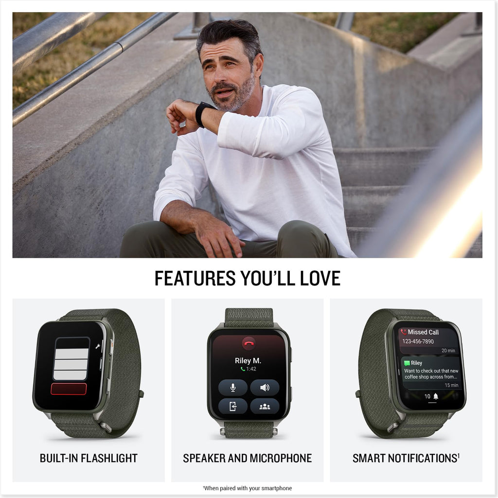 Garmin® Venu® X1, Thin and Lightweight GPS Smartwatch, AMOLED Display, Advanced Health and Fitness Features, Moss with Titanium Caseback and Moss ComfortFit Nylon Band