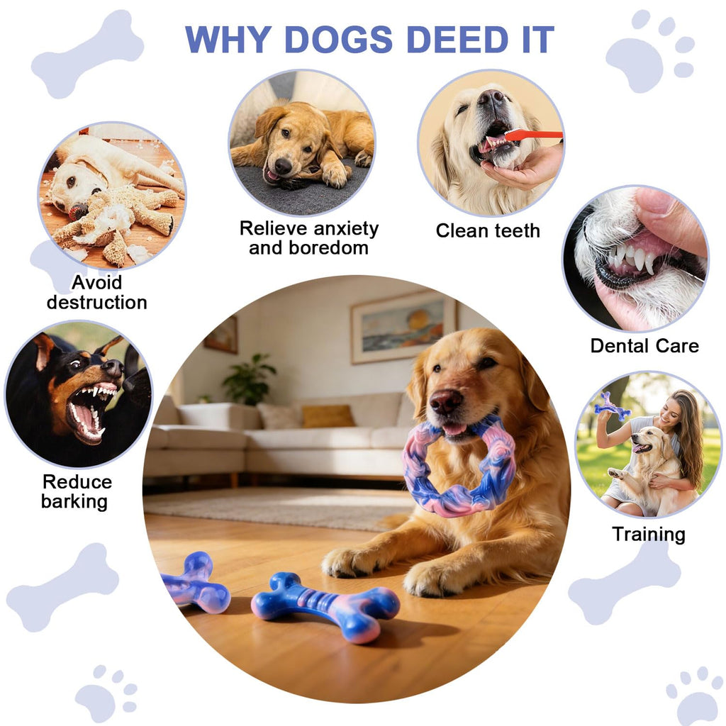 Rensh 3-Pack Tough Dog Chew Toys for Aggressive Chewers, Almost Indestructible Dog Toys for Medium Large Breed, Super Chew Toy to Keep Them Busy & Reduce Boredom, Teeth Cleaning Training, Milk Flavor