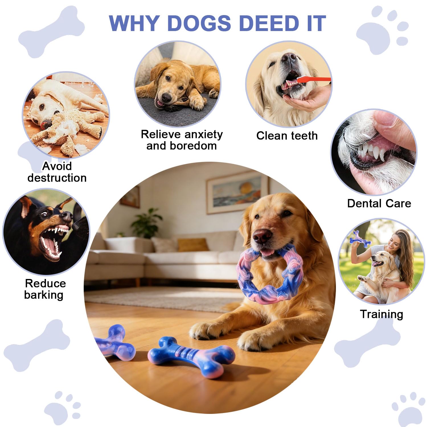 Rensh 3-Pack Tough Dog Chew Toys for Aggressive Chewers, Almost Indestructible Dog Toys for Medium Large Breed, Super Chew Toy to Keep Them Busy & Reduce Boredom, Teeth Cleaning Training, Milk Flavor