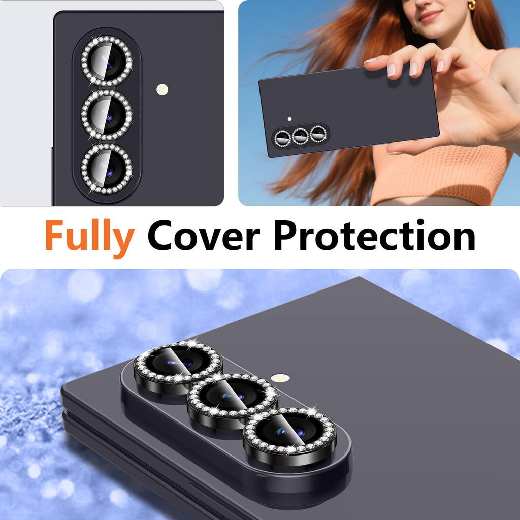 Avocase for Samsung Galaxy Z Fold 8 Ultra Camera Lens Protector, Individual Metal Ring Tempered Glass Lens Cover, [Strong Adsorption] Scratch Resistant Ultra-Thin HD Clear Lens Cover, 1 Set-Black Diamond