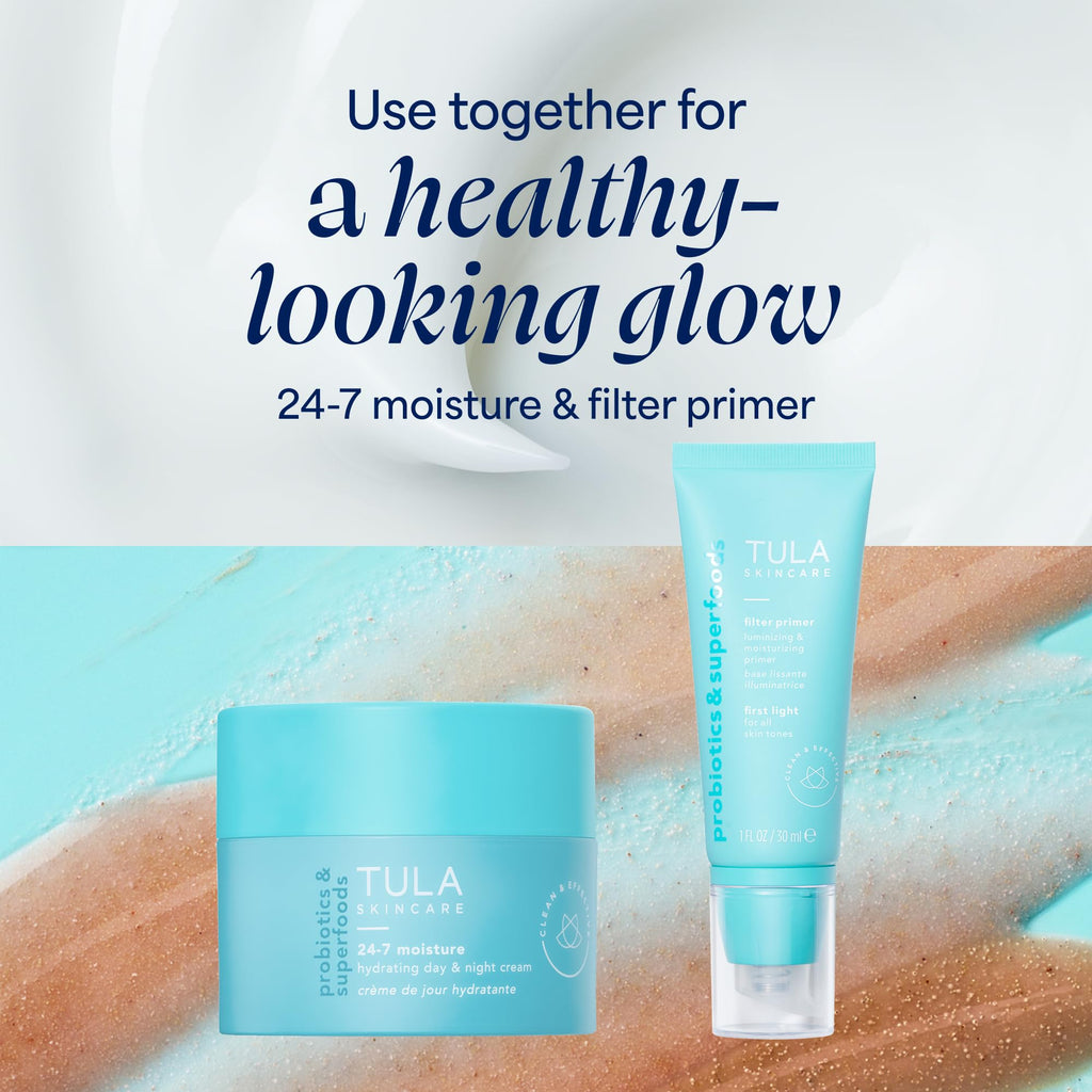 TULA Skin Care Face Filter Blurring and Moisturizing Primer - Sunrise, Evens the Appearance of Skin Tone & Redness, Hydrates & Improves Makeup Wear, 1fl oz