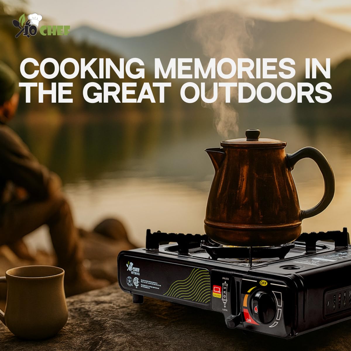 Jo Chef Butane Camping Stove - 9,500 BTU Portable Gas Stove for Camping/Road Trips with Windshield, CSA Certified, Brass Burner, Fast Heat Up Time