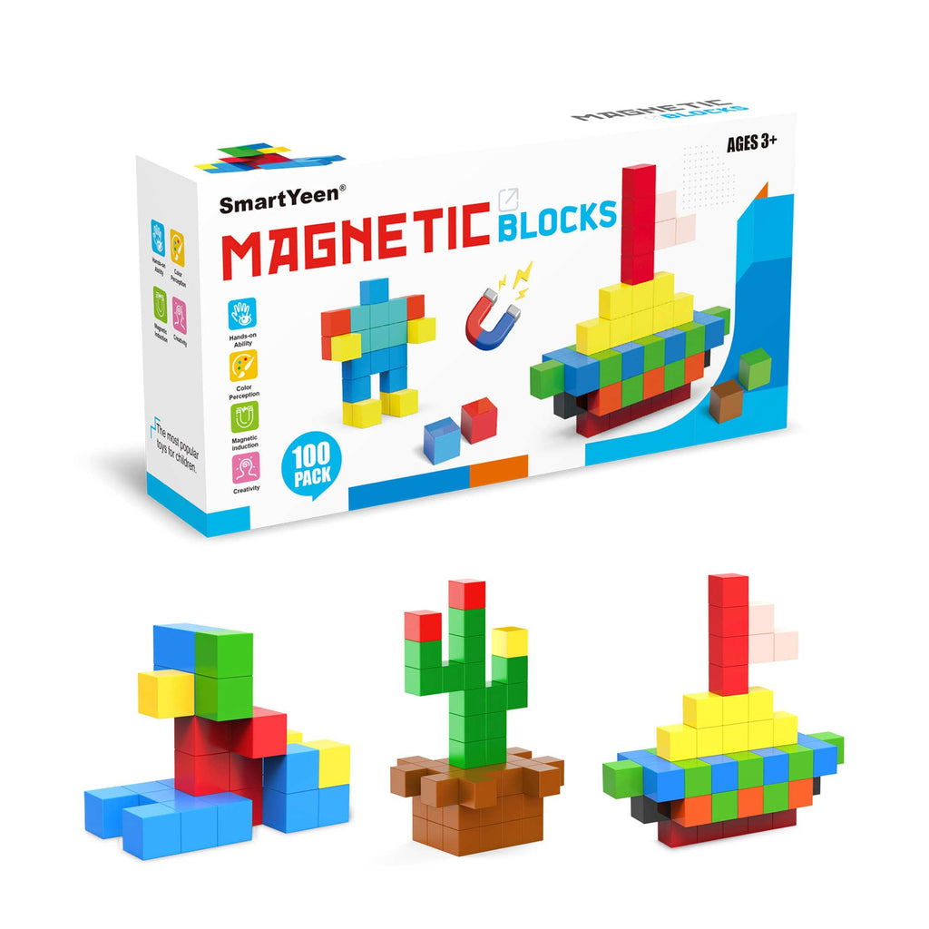 SmartYeen 100PCS Magnetic Blocks,Magnetic Building Blocks for Toddlers Sensory & STEM Montessori Toys,Ideal Gifts for Boys Girls 3-8 Years Old
