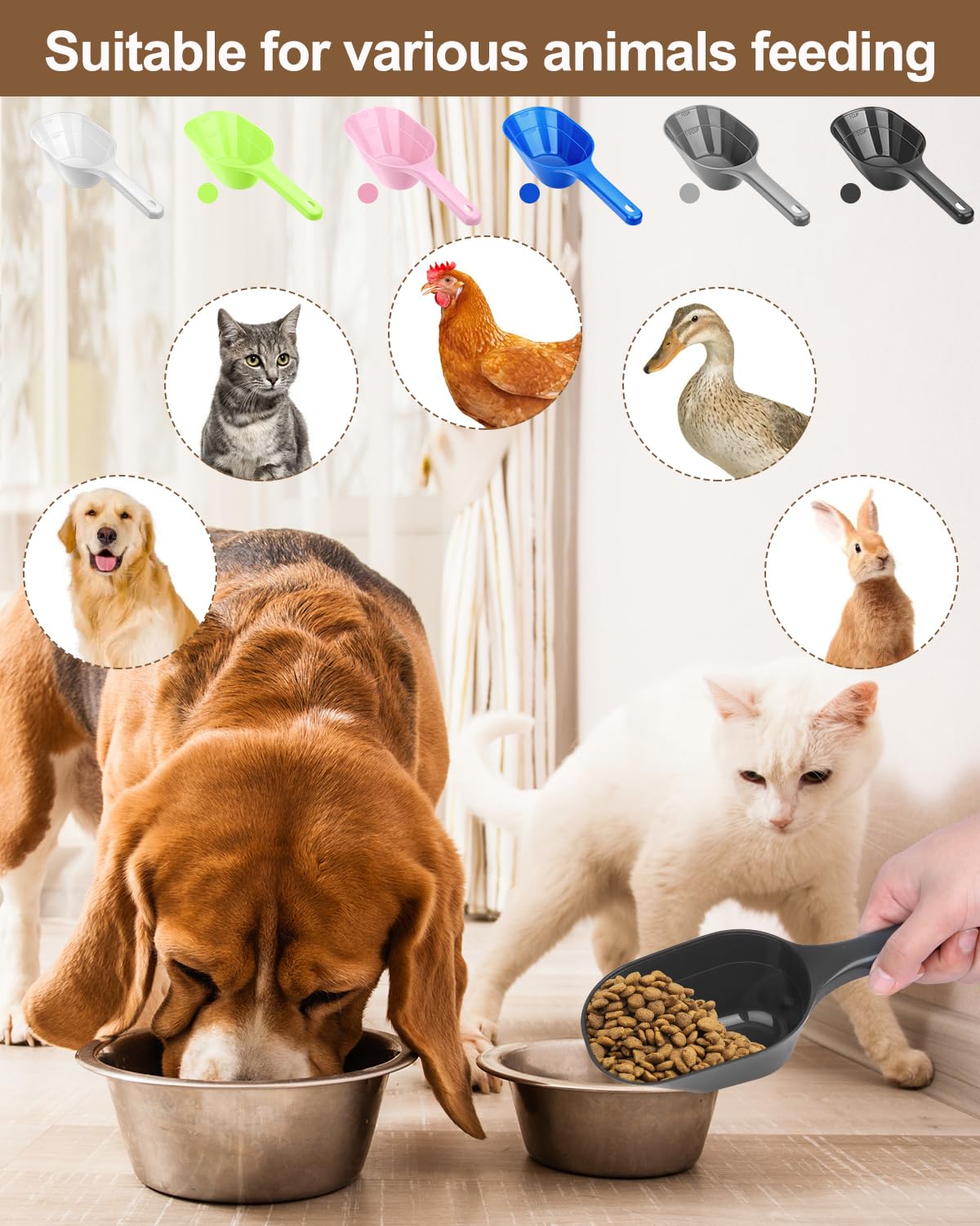 Aosnare 2 PACK Dog Food Scoop,1 Cup Capacity Pet Food Scoop With Measuring Lines For Dog, Puppy and Cat (Black)