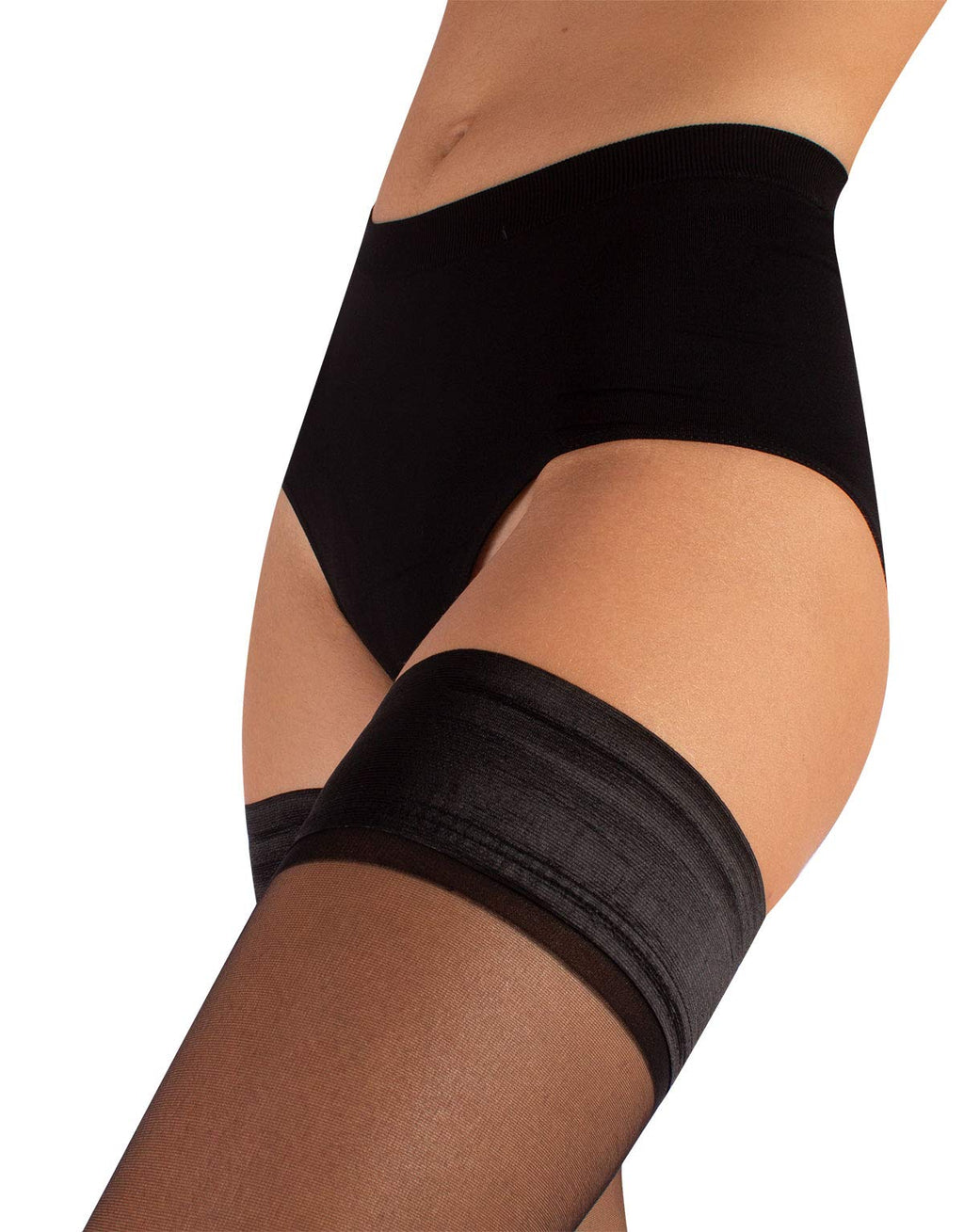 CALZITALY Sheer Hold Ups with Back Seam 15 DEN, Black, S to 4XL, Made in Italy (M/L)