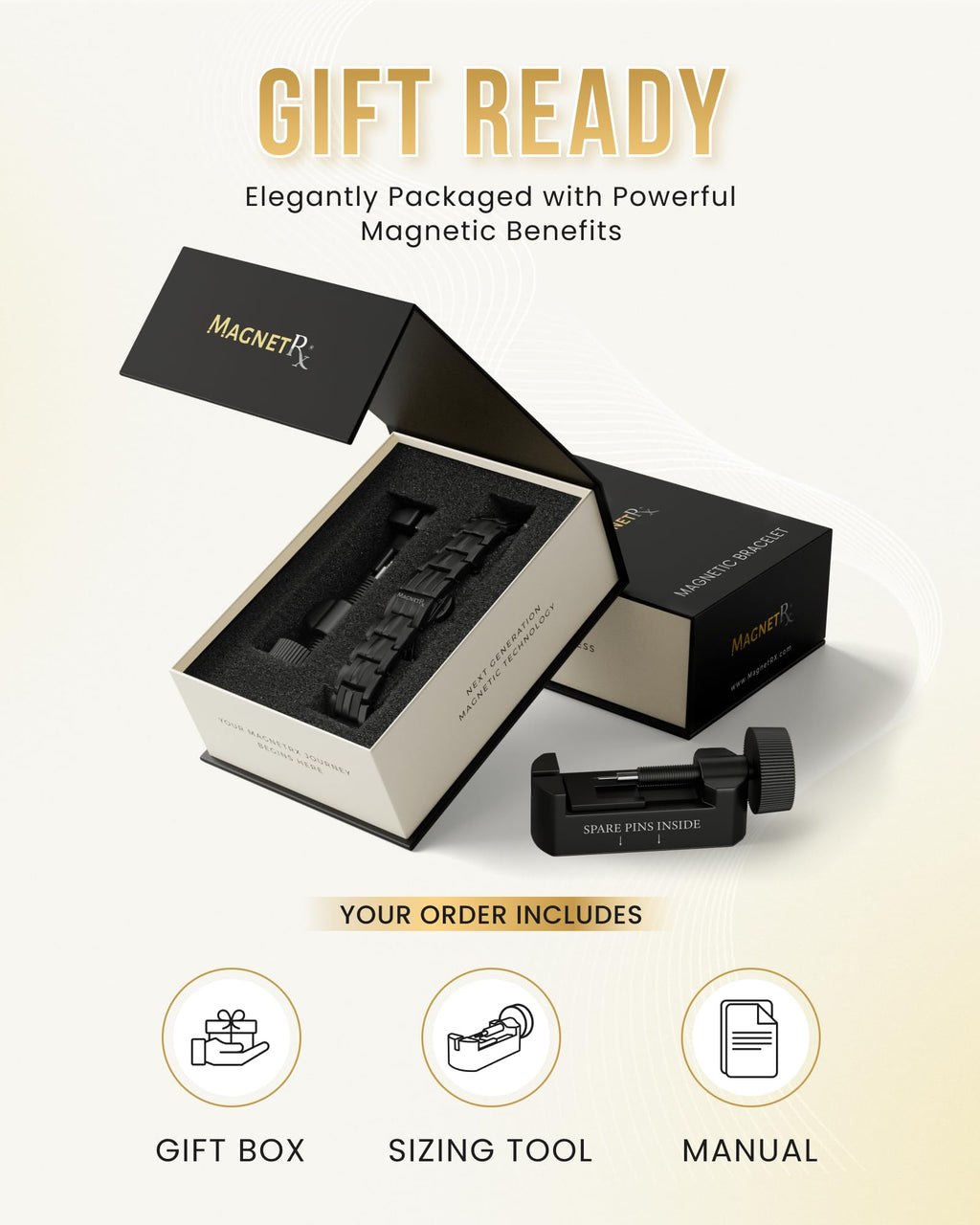 MagnetRX® Magnetic Bracelets for Men - EllipseMAX 5X Strength 5,000 Gauss Magnets - Designed in USA & Patent Pending - Premium Titanium Mens Magnetic Bracelet & Adjustable Length (Black)