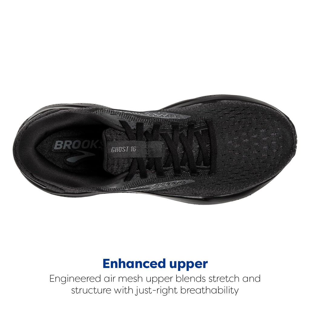 Brooks Women’s Ghost 16 Neutral Running Shoe - Black/Black/Ebony - 8.5 Medium