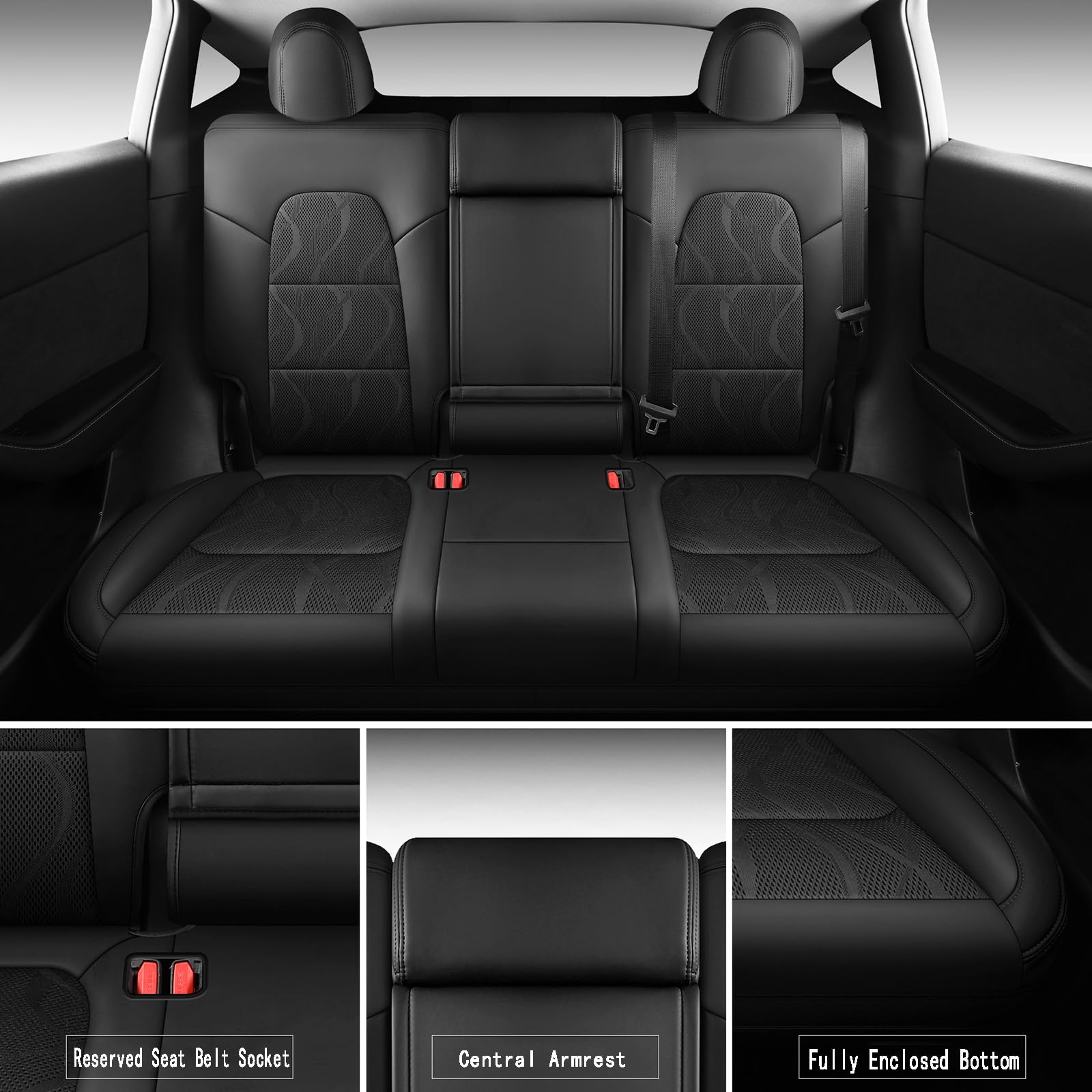 Dtuupts Tesla Model Y Seat Cover Full Set, Faux Leather Tesla Car Seat Cover, Perfect Suitable for Tesla Model Y 2020 2021 2022 2023 2024 2025 (Black)