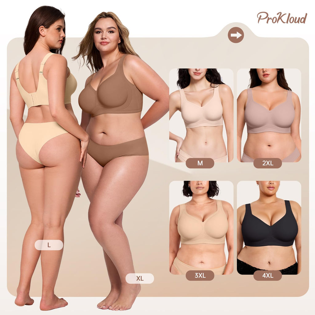 ProKloud Jelly Bras for Women No Underwire Wireless Bra with Support and Lift Full Coverage Plus Size Comfy Seamless Bra Black