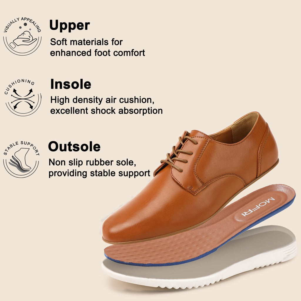 Mofri Mens Dress Shoes Casual Oxfords Shoes for Men Lace-Up Casual Dress Sneakers for Office Business Formal Comfortable Lightweight Cushioning Walking Shoe(Brown,10.5)