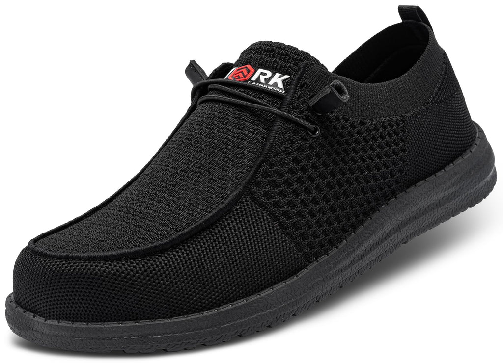 LARNMERN Wide Steel Toe Slip On Shoes Women Loafers Lightweight Comfortable Walking Safety Work Flats Sneakers(8.5 Women, Black)