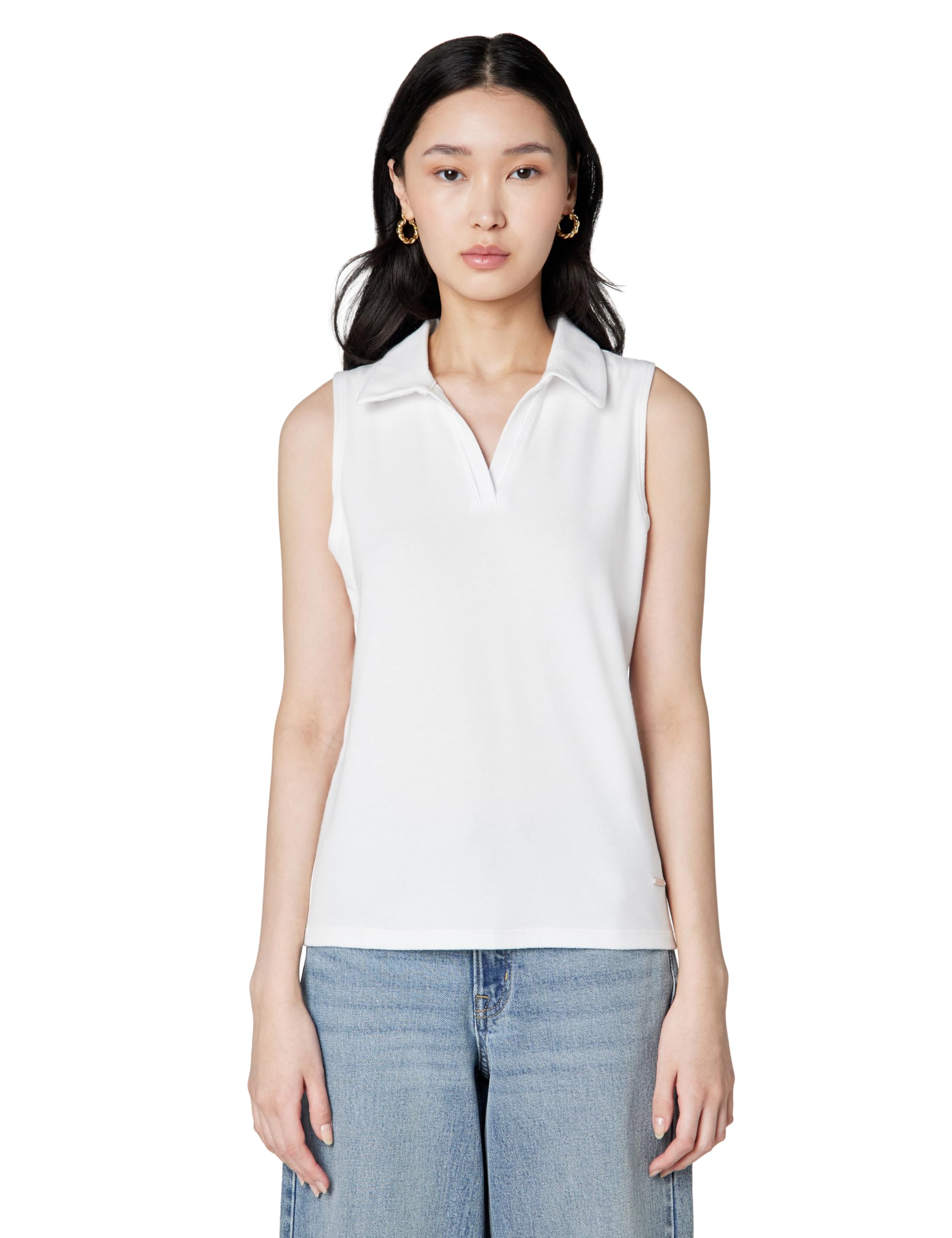 Calvin Klein Women's Johnny Collar Sleeveless Top Bright White