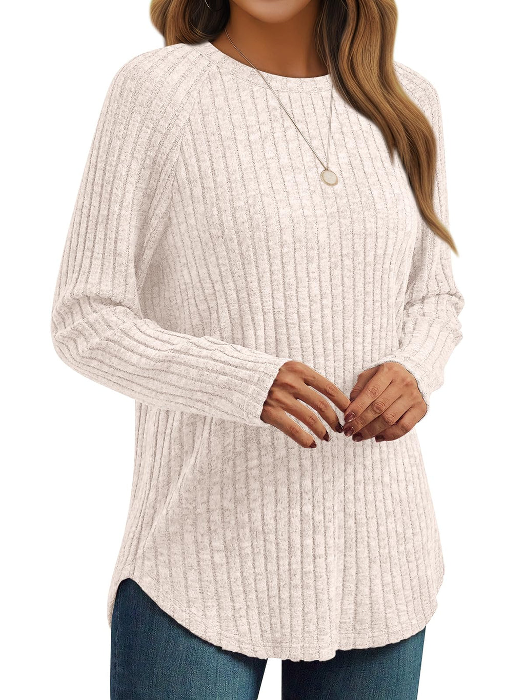 AUTOMET Womens Long Sleeve Tops Fall Fashion Casual Tunic Apricot S