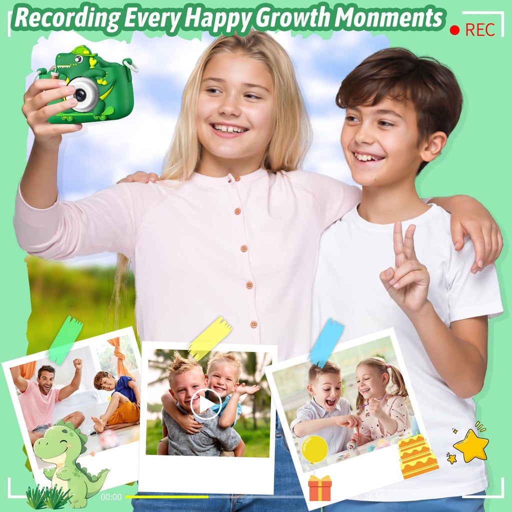 Dwfit Upgrade Selfie Kids Camera, Christmas Birthday Gifts for Boys Girls Age 3-12, HD Kids Digital Video Cameras for Toddler with Cartoon Soft Silicone Cover, Portable Toy for 3 4 5 6 7 8 Years Old
