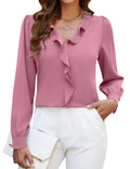 Blooming Jelly Womens Dressy Casual Blouse Business Long Sleeve Tops Ruffle V Neck Work Shirt Fall Outfit 2025(Dusty Pink,M)